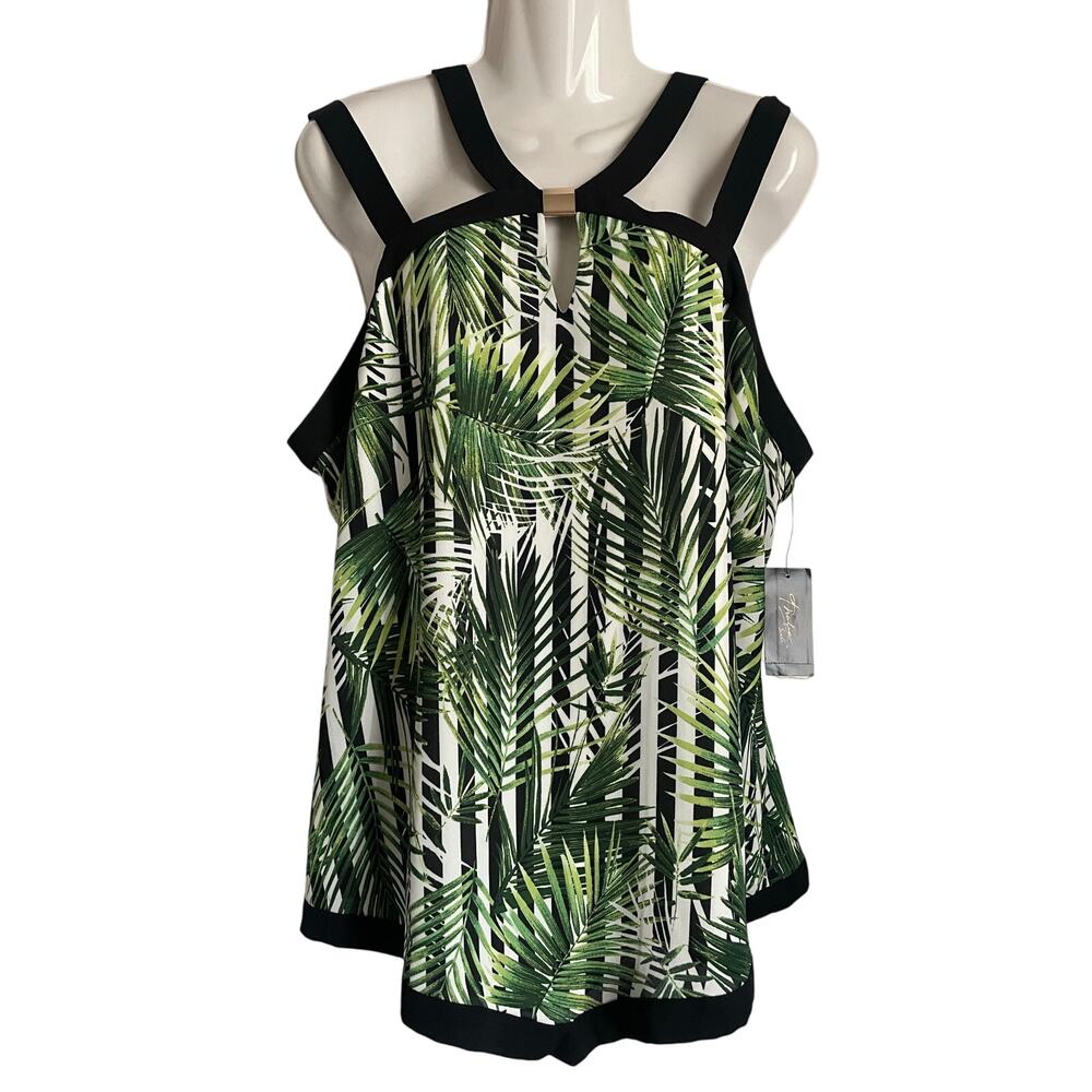 Thalia Sodi Havana NWT Tropical Top w/Palm Leaf Print & Black Straps Size XL